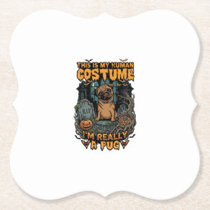 Is Human Costume Pug Halloween Pumpkin Tombstone_1 Paper Coaster