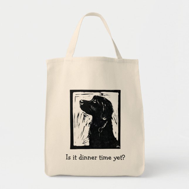 Is it Dinner Time Yet? Black Dog Print Bag (Front)