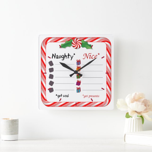 Is it Time for Naughty or Nice? Square Wall Clock (Home)