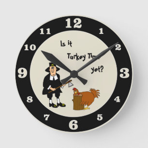 Is It Turkey Time Yet? Thanksgiving Pilgrim Round Clock