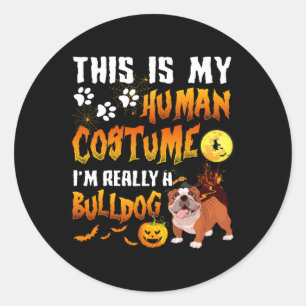 Is My Human Costume I'm Really A Bulldog Halloween Classic Round Sticker