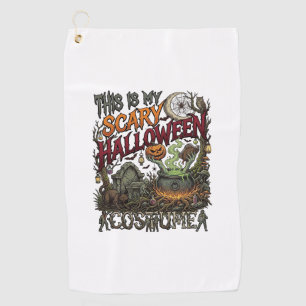 Is Scary Halloween Costume Cauldron Pumpkin Cat_1 Golf Towel
