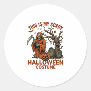 Is Scary Halloween Costume Orange Reaper Pumpkin_1 Classic Round Sticker