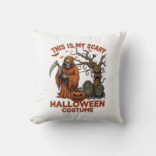 Is Scary Halloween Costume Orange Reaper Pumpkin_1 Cushion