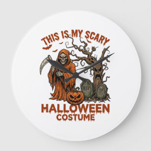 Is Scary Halloween Costume Orange Reaper Pumpkin_1 Large Clock
