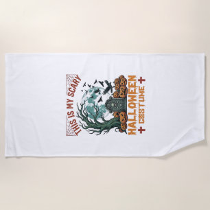 Is Scary Halloween Costume Tombstone Pumpkins Moon Beach Towel