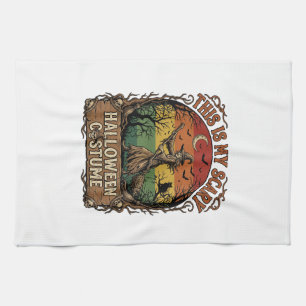 Is Scary Halloween Costume Witch Broom Cat Tea Towel