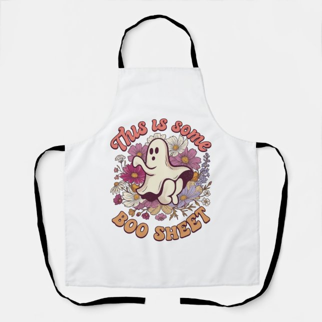 Is Some Boo Sheet Ghost Retro Flowers_1 Apron (Front)