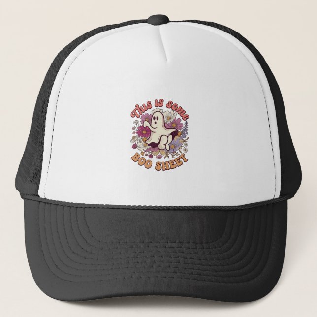 Is Some Boo Sheet Ghost Retro Flowers_1 Trucker Hat (Front)