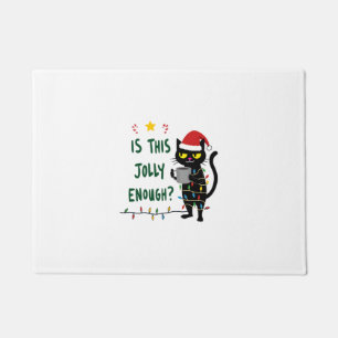 Is This Jolly Enough Black Cat Merry Christmas Tre Doormat