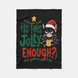 Is This Jolly Enough Black Cat Merry Christmas Tre Fleece Blanket