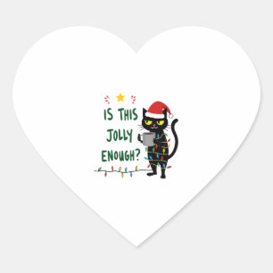 Is This Jolly Enough Black Cat Merry Christmas Tre Heart Sticker