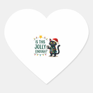 Is This Jolly Enough Black Cat Merry Christmas Tre Heart Sticker