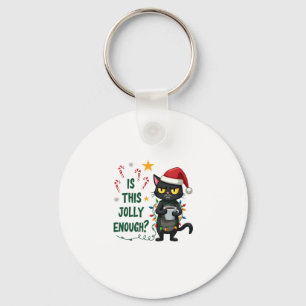 Is This Jolly Enough Black Cat Merry Christmas Tre Key Ring