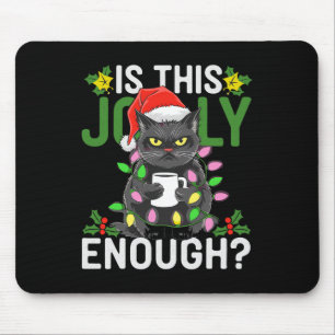 Is This Jolly Enough Black Cat Merry Christmas Tre Mouse Mat