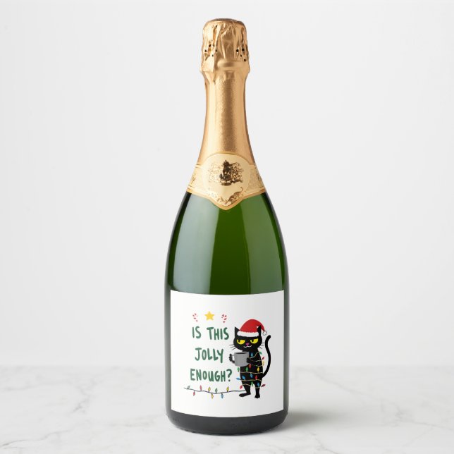 Is This Jolly Enough Black Cat Merry Christmas Tre Sparkling Wine Label (Front)