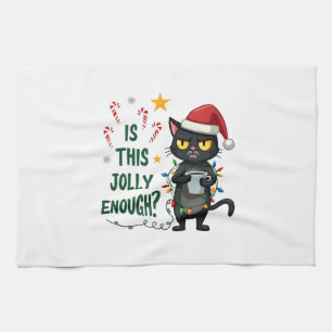 Is This Jolly Enough Black Cat Merry Christmas Tre Tea Towel