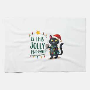 Is This Jolly Enough Black Cat Merry Christmas Tre Tea Towel
