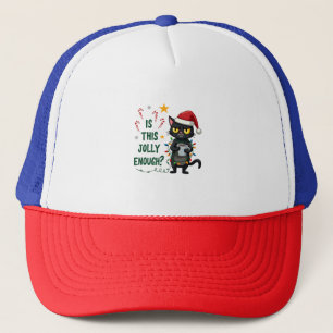 Is This Jolly Enough Black Cat Merry Christmas Tre Trucker Hat