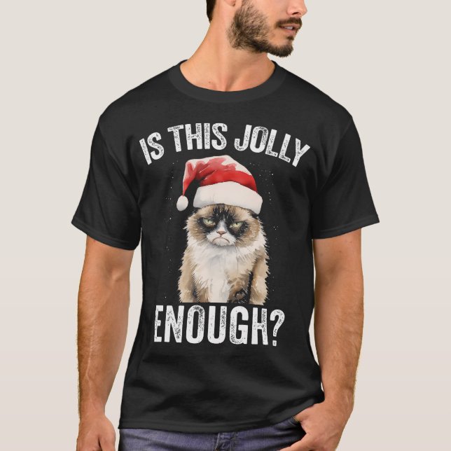 Is This Jolly Enough Christmas Cat Funny Santa Hat T-Shirt (Front)