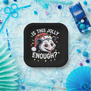 Is This Jolly Enough? Christmas Opossum Sarcastic Paper Plate