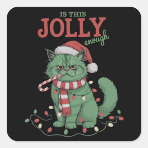 Is This Jolly Enough Cute Cat Christmas Party  Square Sticker