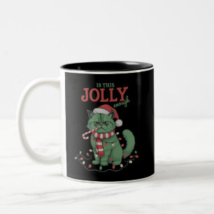 Is This Jolly Enough Cute Cat Christmas Party Two-Tone Coffee Mug