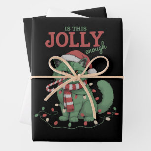 Is This Jolly Enough Cute Cat Christmas Party Wrapping Paper Sheet