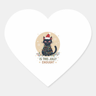 Is This Jolly Enough Funny Black Cat Christmas Tre Heart Sticker