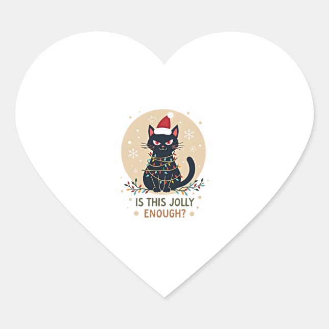Is This Jolly Enough Funny Black Cat Christmas Tre Heart Sticker (Front)