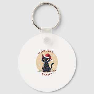 Is This Jolly Enough Funny Black Cat Christmas Tre Key Ring