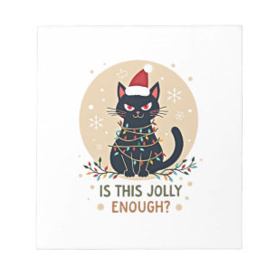 Is This Jolly Enough Funny Black Cat Christmas Tre Notepad