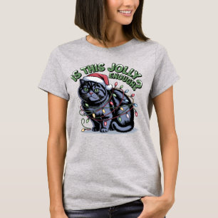 Is This Jolly Enough Funny Black Cat Santa Hat T-Shirt