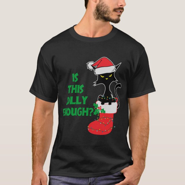 Is this jolly enough Funny Cat Christmas light Red T-Shirt (Front)
