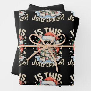 Is This Jolly Enough Funny Cat Christmas Xmas Wrapping Paper Sheet