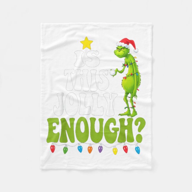 Is This Jolly Enough Green Merry Christmas Tree Li Fleece Blanket (Front)