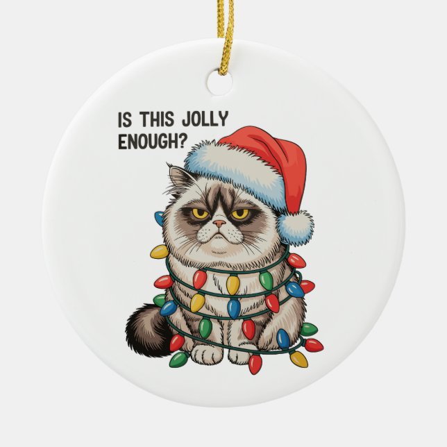 Is This Jolly Enough Grumpy Cat Christmas Lights Ceramic Tree Decoration (Front)