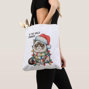 Is This Jolly Enough Grumpy Cat Christmas Lights Tote Bag