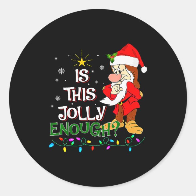 Is This Jolly Enough Mpy Elf Pajama Christmas Ligh Classic Round Sticker (Front)
