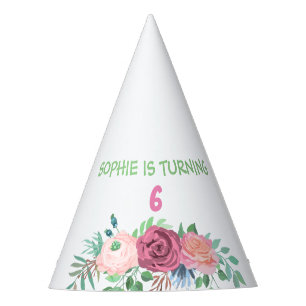 "IS TURNING.. + NUMBER" CUSTOMIZED FLORAL PARTY HAT