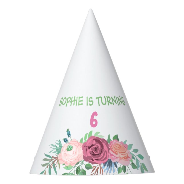 "IS TURNING.. + NUMBER" CUSTOMIZED FLORAL PARTY HAT (Front)
