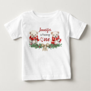 Is Turning One   Bear Christmas 1st Birthday Baby T-Shirt