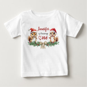 Is Turning One   Squirrel Christmas 1st Birthday Baby T-Shirt