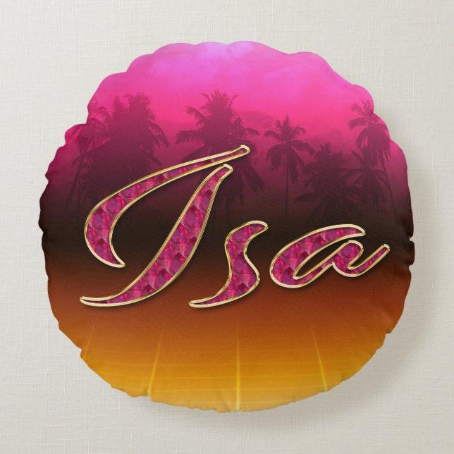 Isa first name golden pink pillow (Front)
