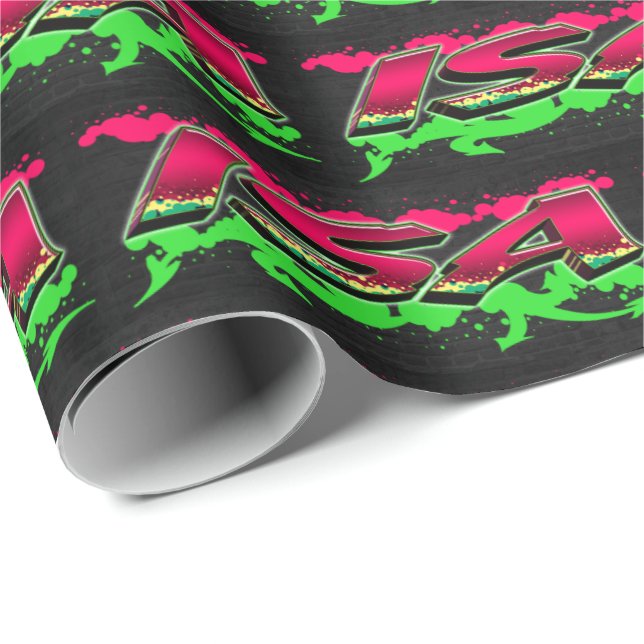 Isa First Name Name Graffiti red green Wrapping Paper (Roll Corner)