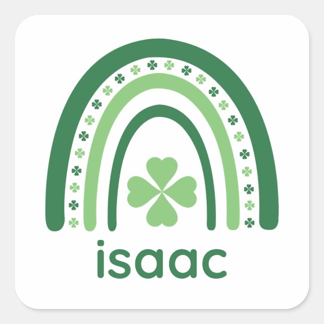 isaac Name Clover Boho Rainbow Square Sticker (Front)