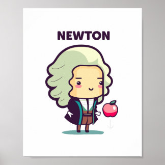 Isaac Newton Kawaii Style Poster