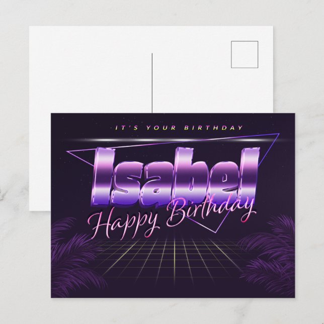 Isabel Name First name purple postcard birthday (Front/Back)