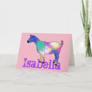 Isabella Add Name Colourful Goat Funky Animal Art Card