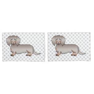Isabella And Tan Long Hair Dachshund Cartoon Dog Pillowcase